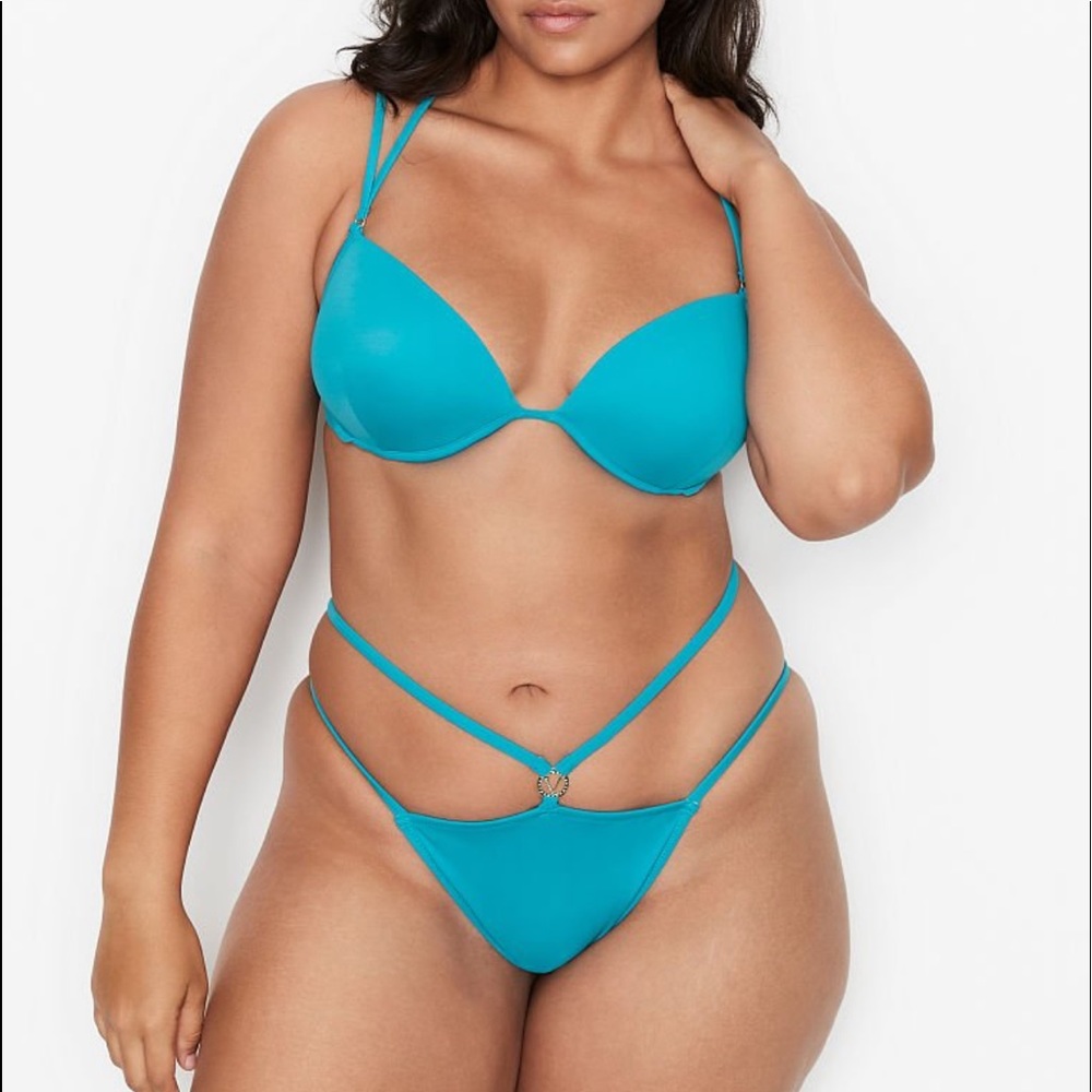 Victoria Secret turquoise Bikini 36D/L Caged Strappy Swimsuit